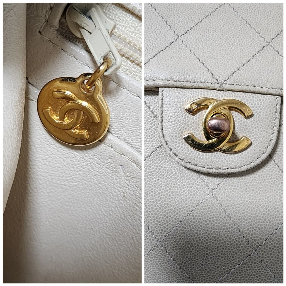 Chanel Vintage Classic Single Flap Bag Cream